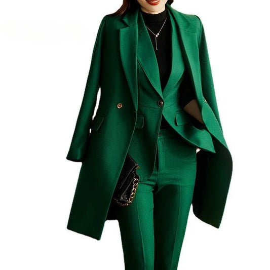 Elegant Women Formal Business Suits Senior Fabric Autumn Winter Professional Office Work Wear Pantsuits Blazers Trousers 3pieces