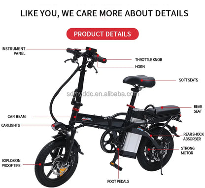 Electric City Bike 14" Folding Electric Bikes for Adults Teens 400W Mini Ebike Urban Electric Bicycles