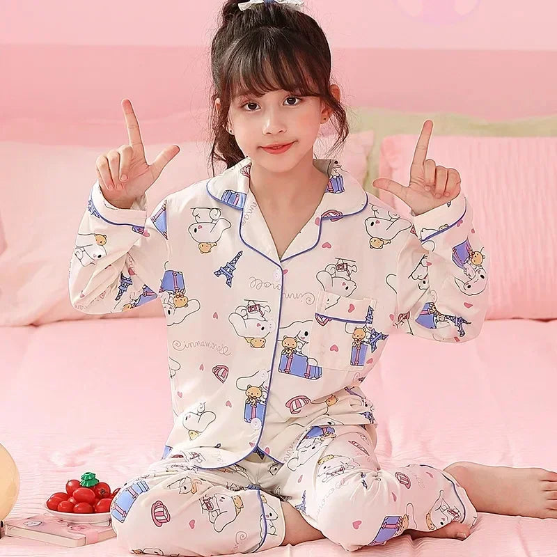 Miniso Autumn Winter Children's Pajamas Set 2025 Cute Anime Cartoon Kids Pijama Boy Girl Sleepwear Long-Sleeved Pants Loungewear