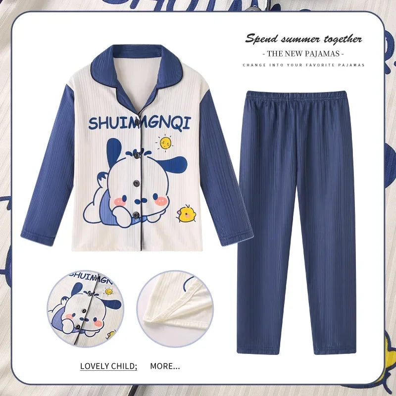 Miniso Autumn Winter Children's Pajamas Set 2025 Cute Anime Cartoon Kids Pijama Boy Girl Sleepwear Long-Sleeved Pants Loungewear