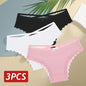 3PCS/Set Women Cotton Panties Sexy Low Rise Lace Brazilian Panties Hollow Out Soft Breathable Lingerie Female Bow Underwear S-XL