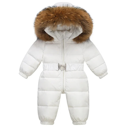 Children Winter Overalls Waterproof Hooded Girl Down Jacket Baby Boy Warm Jumpsuit Toddler Girl Faux Fur Ski Suit Kids Snowsuit