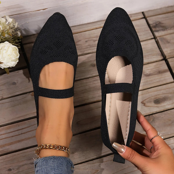 Women Pointed Toe Flat Shoes Solid Color Knitted Slip on Shoes Casual Breathable Ballet Flats Women Flat Shoes Loafers Women