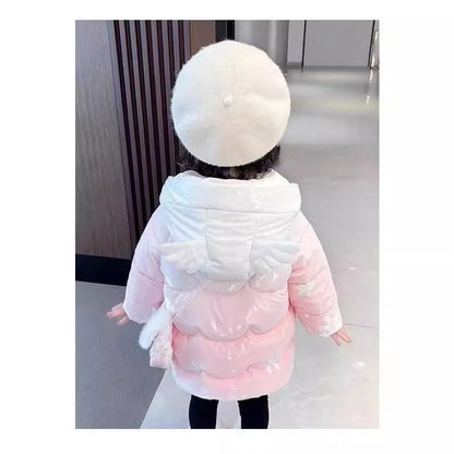 Children's winter girls plus cashmere fashion down jacket Little girl winter foreign style coat  princess send backpack money