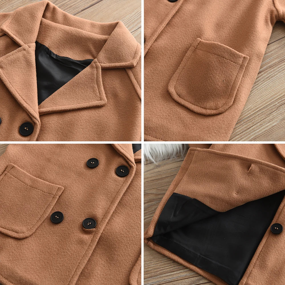 Bear Leader Baby Boys Woolen Jacket Long Double Breasted Warm Infant Toddler Lapel Tweed Coat Autumn Winter Outerwear Coats