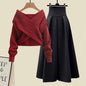 Fashion 2 Pieces Outfits Office Women Lady Crop Tops Coat Slit Midi Skirt Suits Autumn Winter New Solid Color 2 Piece Sets