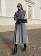 Autumn Winter Elegant Solid Maxi Skirt Suits Fashion Stand Collar Long Sleeve High Waist Set Lady High Street Commute