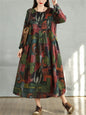 Cotton Vintage Print Floral Dresses 2024 Women Casual Loose Long Sleeve Dress Femme Robe Vestidos Elegant Spring Autumn Clothing