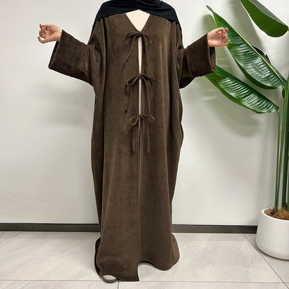 Modest Winter Coats Butterfly Kimono Thick Warm with Pockets Islam Muslim Women New Maxi Long Dress Cardigan Dubai Open Abaya