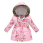 Autumn Winter Girls Jacket Keep Warm Fur Collar Fashion Prints Little Princess Coat Hooded Zipper Girls Outerwear Kids Clothes