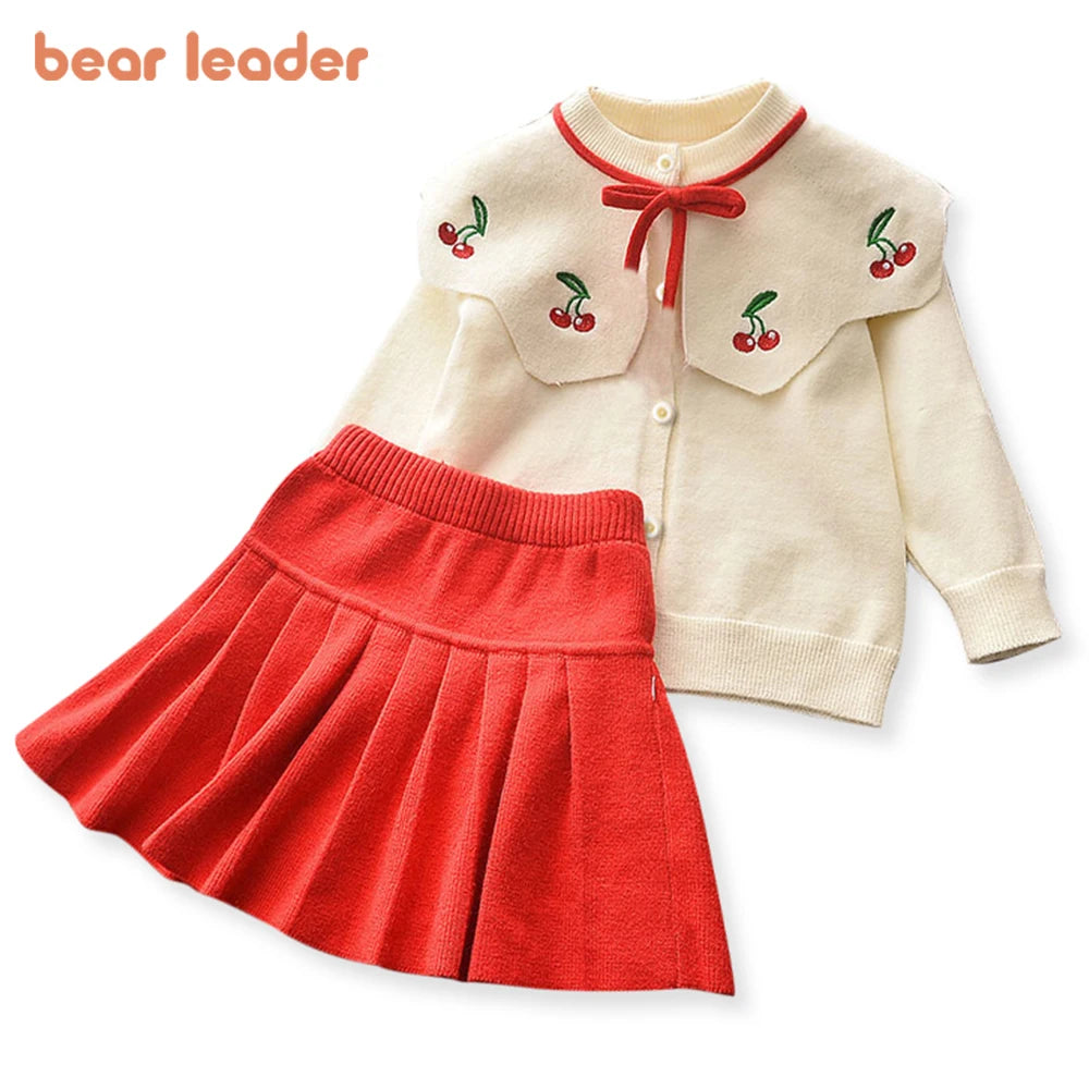 Bear Leader Baby Girl Clothes Set Sweet Outfits Autumn Winter Kids Girls Long Sleeve Knitted Embroidery Sweater + Skirt 2pcs Set