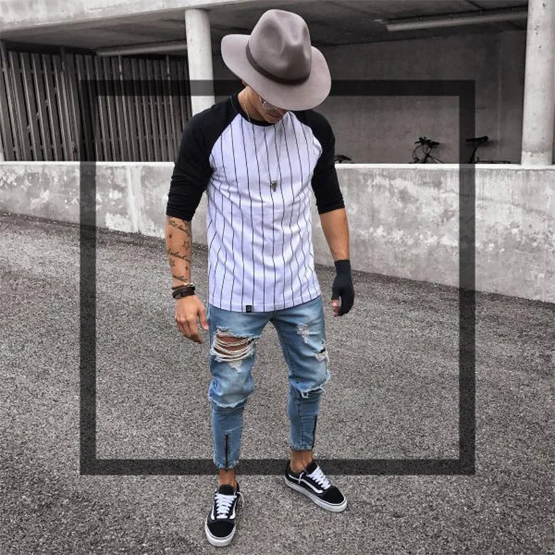 2025 New Skinny Jeans Light Blue Black Ripped Stretch Men's Pencil Pants Premium Brand Ropa Hombre S-XXXL Trousers Men