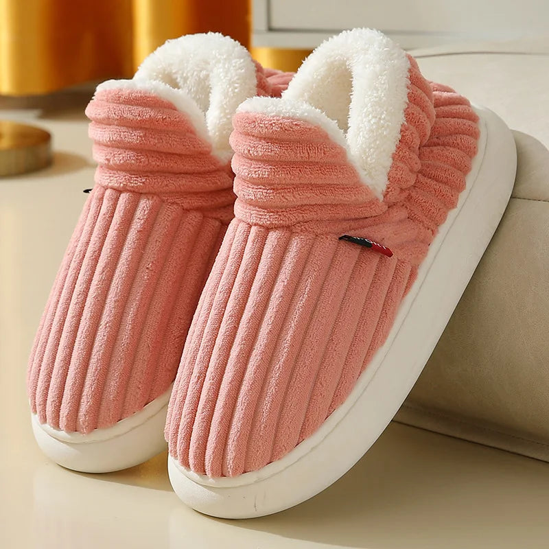 Bebealy Winter Men Shoes Winter Short Plush Men Slippers Outdoor Fur Non-slip House Shoes Casual Fuzzy Soft Cozy Men Shoes Women