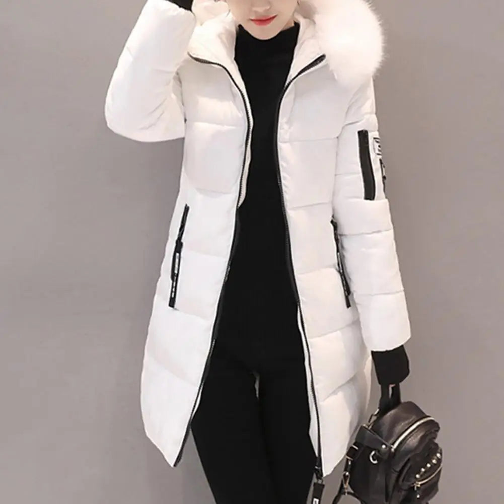 New Winter Coat Women's Jacket Fur Neckline Long Basic Coats Thick Jackets Cotton Padded Outerwear Parkas Female Clothes