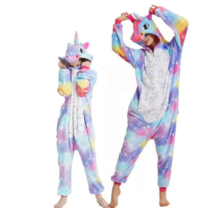 Kids Pijamas Shark Kigurumi Parenting Animal  Onesie Unicorn Sleepwear Bodysuits Adult Full Body Jumpsuits Winter Flannel