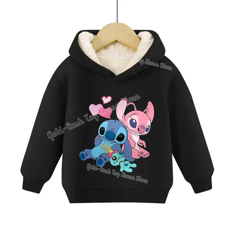 Lilo&stitch Children Hoodie Winter Thicken Warm Pullover Sweatshirt Street Sweater Girl Boy Outdoor Sports Kid Hooded Clothes