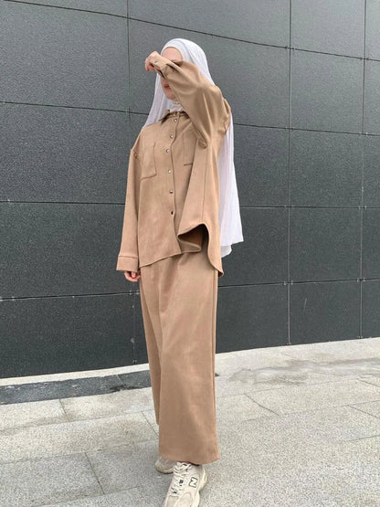 Ramadan Eid Two Piece Sets Shirt &skirts Women Muslim Suits Shirt Blouse Musulman Ensembles Moroccan Kaftan Islamic Dress Sets