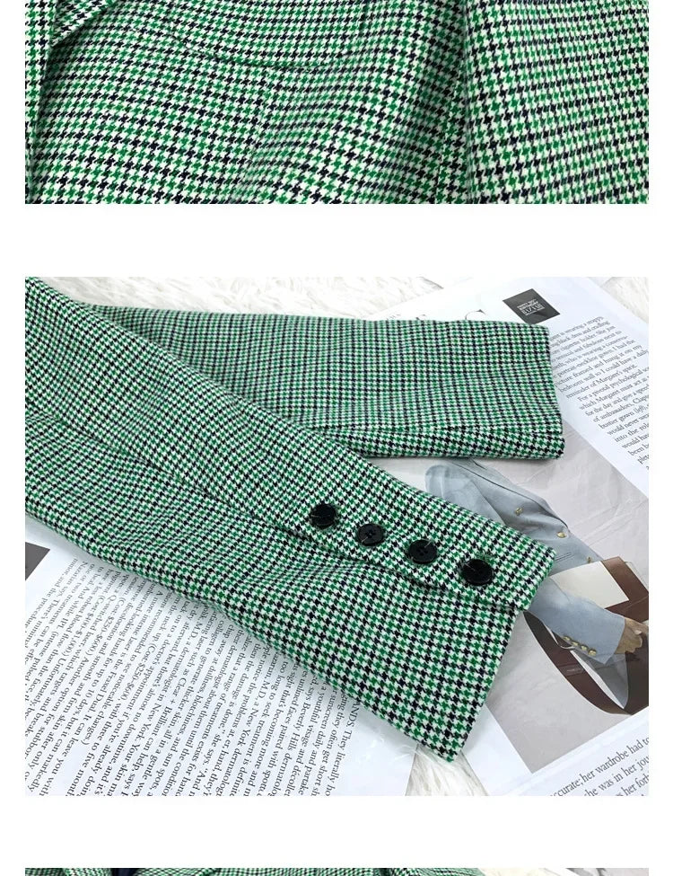 Autumn real shot new spot classic green plaid cashmere suit shorts two-piece set