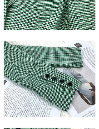 Autumn real shot new spot classic green plaid cashmere suit shorts two-piece set