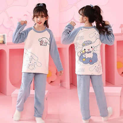 2025 Miniso Children Pajamas Sets Kawaii Anime Flannel Winter Kids Sleepwear Cute Autumn Pijamas Homewear Girl Warm Loungewear