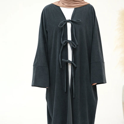 Arabic Women Corduroy Abaya Dress Ramadan Eid Dubai Modest Cardigan Islamic Party Robe Fashion Turkey Winter Solid Coat