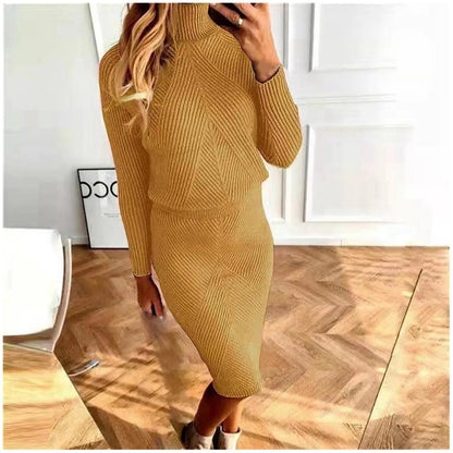 Winter Elegant Women'S Sets Korean Large Knitted Turtleneck Y2k Pencil Skirt Sets 2 Piece Outfit Office New In Matching Sets