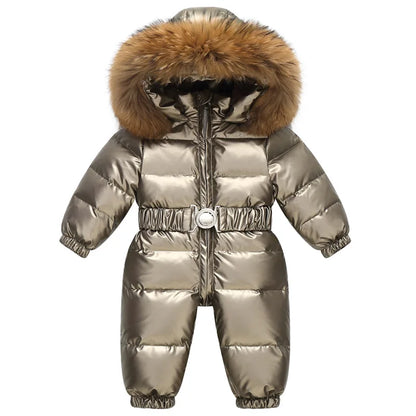 Children Winter Overalls Waterproof Hooded Girl Down Jacket Baby Boy Warm Jumpsuit Toddler Girl Faux Fur Ski Suit Kids Snowsuit