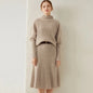 BirdTree Wool Cashmere Sweater Skirt Set, Women's Mock Neck Stripe Loose, Fashion Elegant Knit Suit Spring New