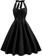 Sexy Halter Party Dress Women Summer Backless Vintage Dresses Retro Rockabilly Swing Robe femme Elegant  Midi Sundress