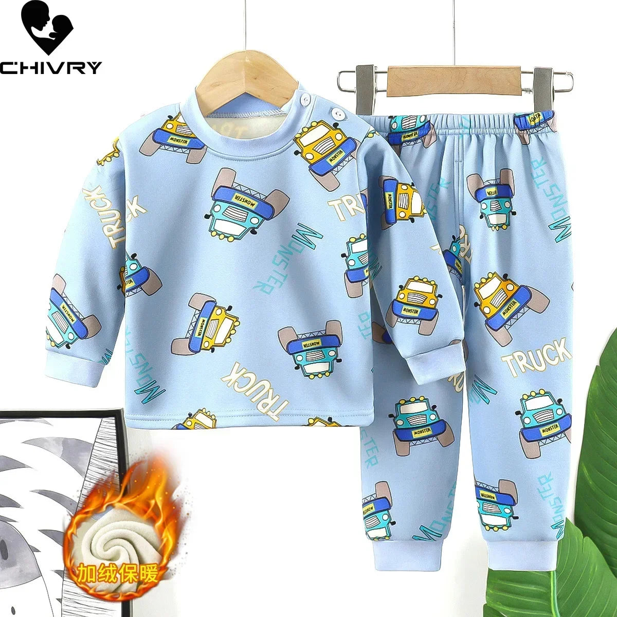 New 2025 Autumn Winter Kids Thicken Warm Pajamas Baby Boys Girls Cartoon Long Sleeve Pyjamas Toddler Sleepwear Clothing Sets