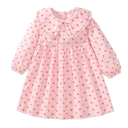 Little maven Children's Clothing Kids Clothes 2025 Autumn Cotton Fall Baby Girls Long Sleeves Sweet Hearts Lapel Collar Dresses