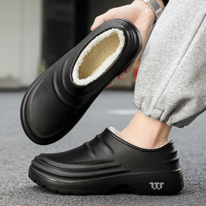 2025 New Fashion Cotton Slippers Men Winter Warm Home Cotton Shoes Waterproof Garden Shoes Indoor Slip on Concise Shoes