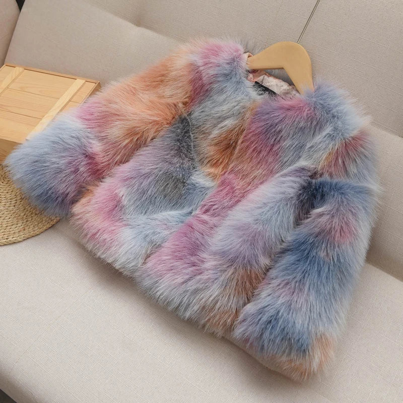 Little Girls Faux Fur Coat Warm Winter Coats Thick Fox Fur Jacket Korean Fashion Kids Plush Outerwear Child High Quality Outwear