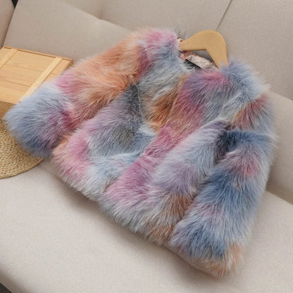 Little Girls Faux Fur Coat Warm Winter Coats Thick Fox Fur Jacket Korean Fashion Kids Plush Outerwear Child High Quality Outwear