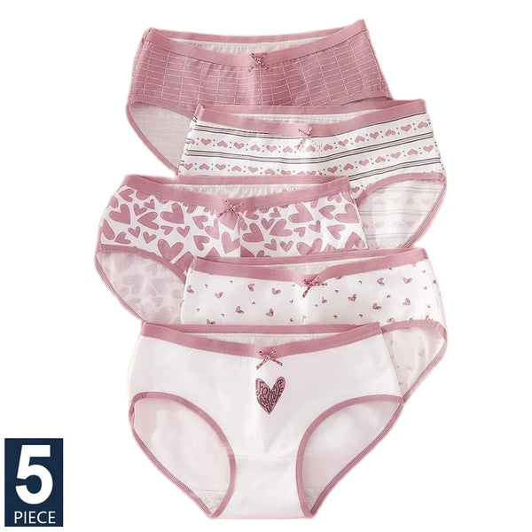 Fashion Print 5Pcs Women‘s Panties Pure Cotton Breathable Underwear Seamless Cute Bow Young Girls Briefs Sexy Female Lingerie