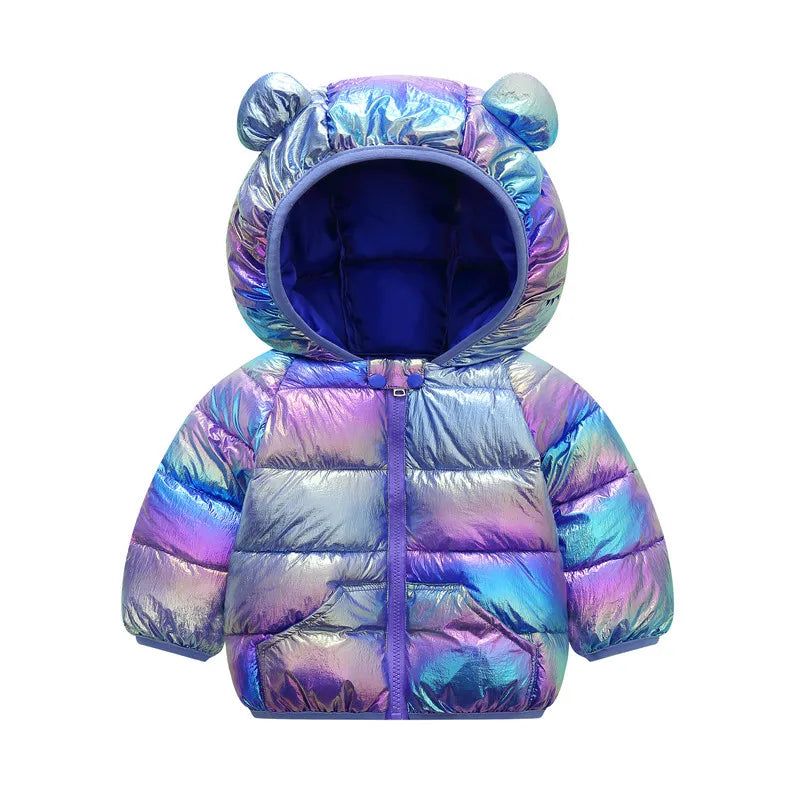 1-6 Years Colorful Autumn Winter Girls Jacket Thick Keep Warm Little Ears Hooded Coat For Kids Children Padded Cotton Outerwear