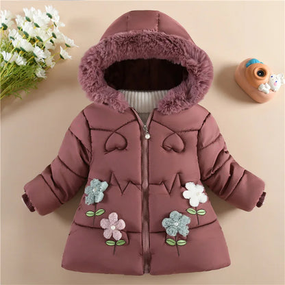 Children's winter clothing girls with wool thickened cute coat little girl foreign style wearing cotton-padded jacket