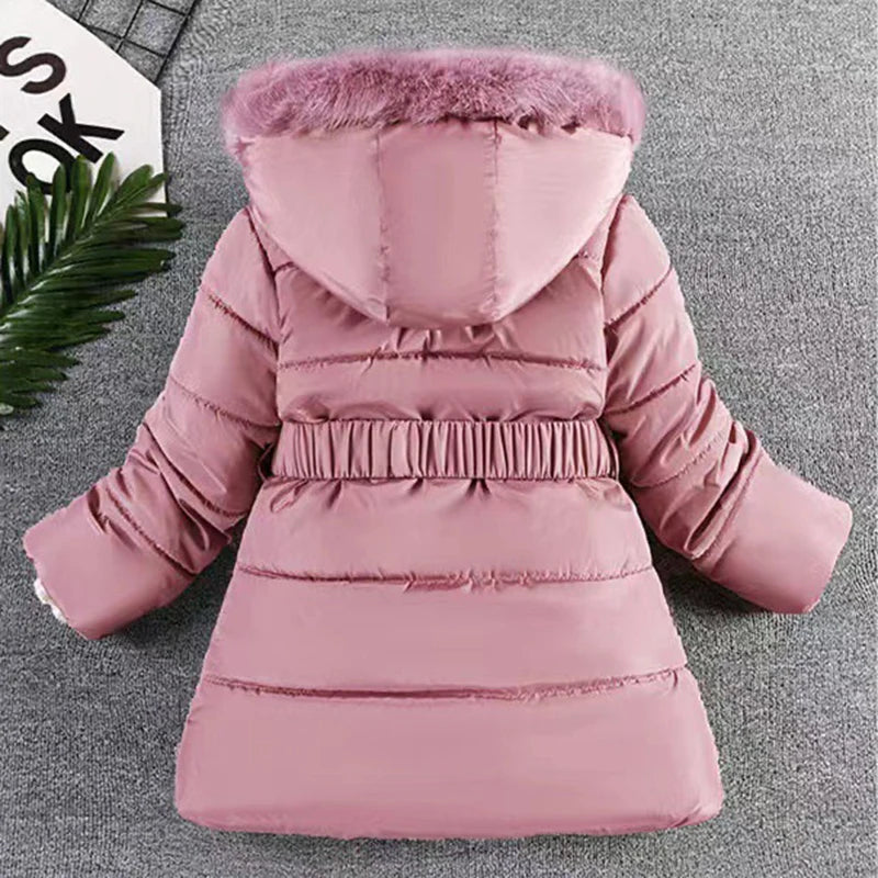 New Autumn Winter Girls Jacket Furball Thicken Warm Little Princess Coat Hooded Zipper Fur Collar Outerwear 4 5 6 7 8 9 10 Years