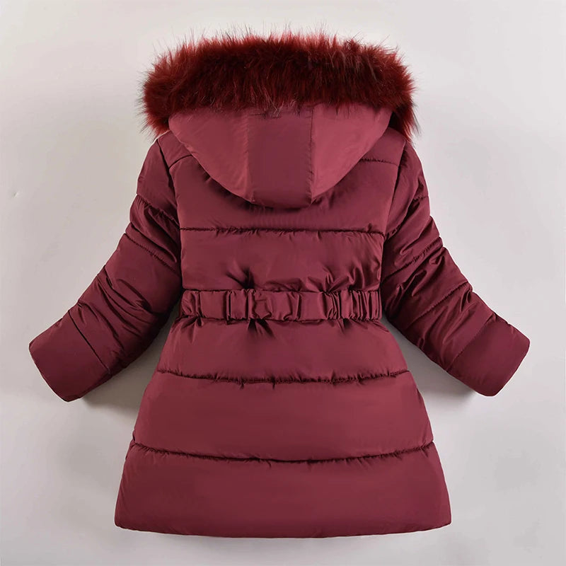 4 5 6 7 8 9 10 Years Winter Girls Jacket Warm Fashion Furball Little Princess Coat Hooded Zipper Girls Outerwear Kids Clothes