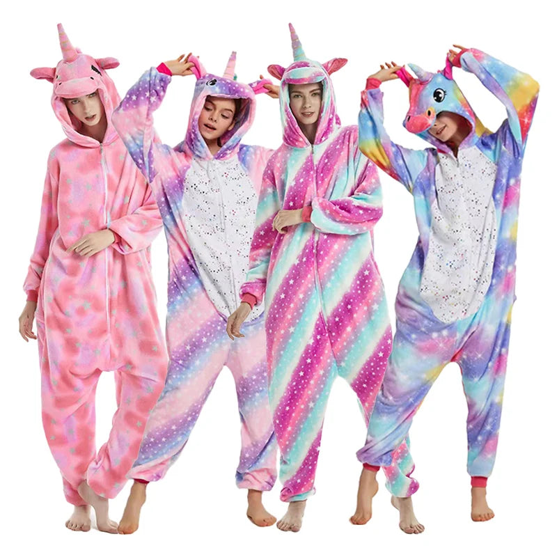 Women Pijama Animal Jumpsuit Onesie Kigurumi Unicorn Suit Shark Bodysuits Adult Flannel Sleepwear Full Body Winter