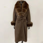 Wool Coat Women New Autumn Winter Real Fox Fur Jacket Female Long Warm Natural Fox Fur Collar Fur Cuffs