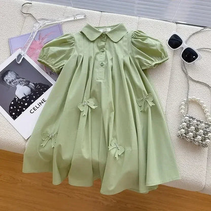 Summer Baby Vestidos Girls 3D Love Puff Sleeved Birthday Party Dress Children Elegant Long Shirts Dresses Chiffon Clothes Kids