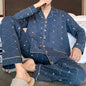 Spring Autunm Plus 5XL Knitted Pjs Turn-down Men‘s Pajama Sets Cardigan Male Pyjamas Plaid Loungewear Sleepwear Homewear Fashion