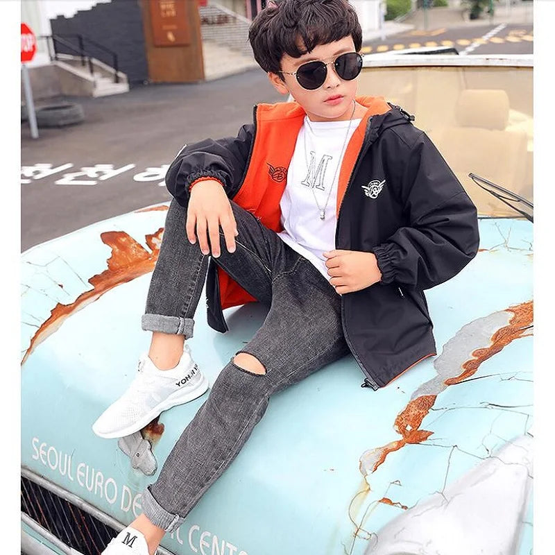 Autumn Children's Clothes Double-sided Wear Jacket Fleece Coat Boy Waterproof Windproof Children Outerwear Sport Jacket For Boys