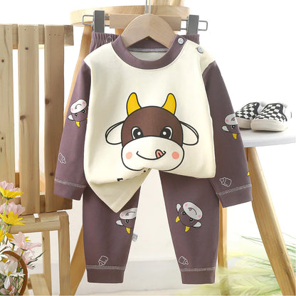 Kids Boys Casual Warm Cotton Pajamas Cute Cartoon Bear Long Sleeve T-Shirt Tops + Pants New Baby Autumn Sleepwear Clothing Sets