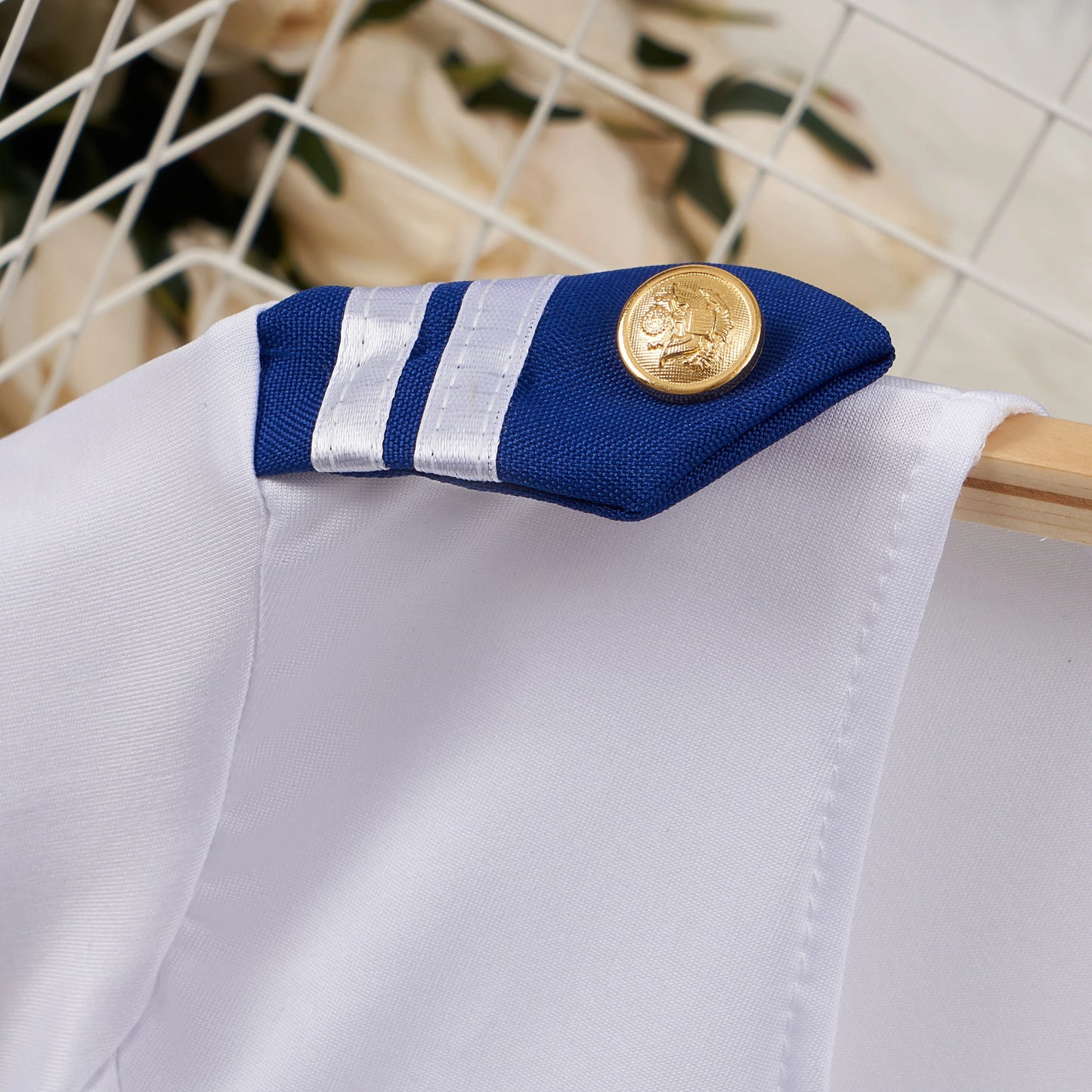 Female Sailor Officer Flight Uniform Role-playing Short Suits 4 Pieces V-neck T-shirt CropTop Blue Hip Wrap Skirt