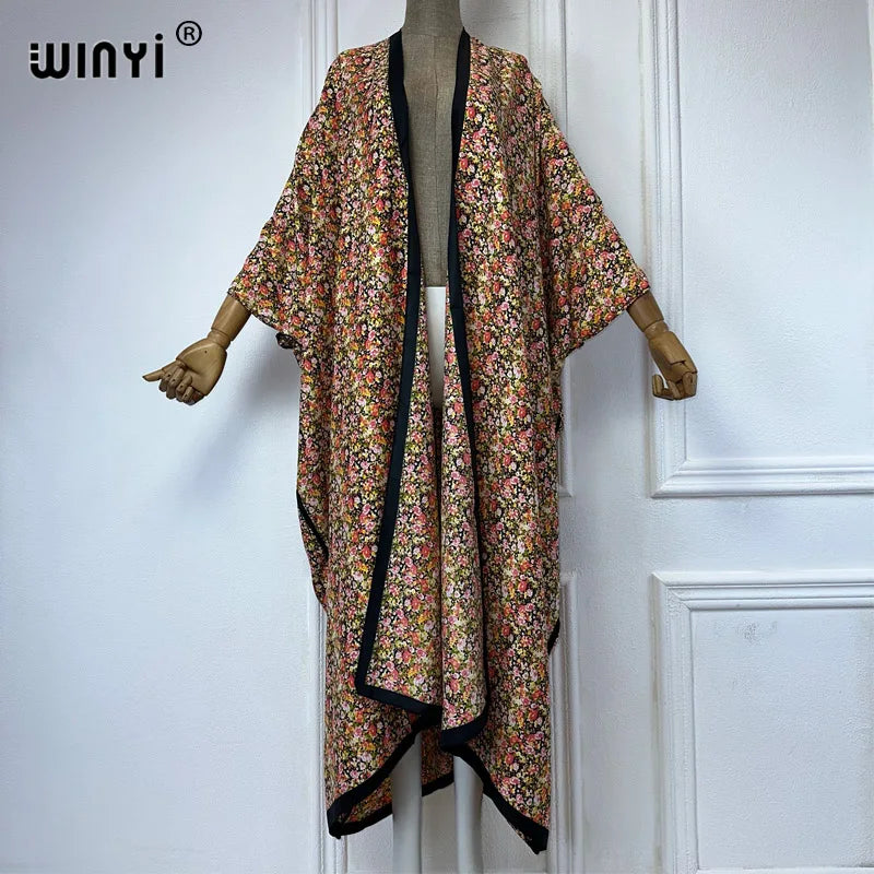 WINYI Kimono Summer sexy print loose Cardigan Female Blouse abaya beach cover up boho maxi party dress kaftan dresses womens