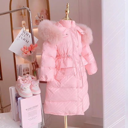 Girls Padded Cotton Clothes New Style Casual Cotton-Padded Jacket Long Little Girl Thick Warm Cotton-Padded Jacket Fashion