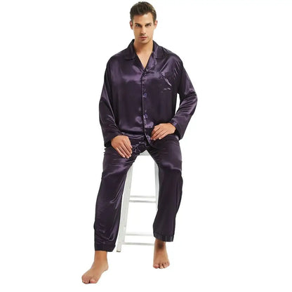 Mens Silk  Satin  Pajamas Set   Pyjamas  Set   Sleepwear  Loungewear  S~4XL