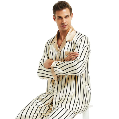 Mens Silk Satin Pajamas Set  Pyjamas Set PJS Sleepwear Loungewear  S ~ 4XL Striped